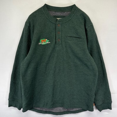 古着 エルエルビーン L.L.Bean サーマルトレーナー ハーフボタン プルオーバー 裏ボア 胸ポケット L グリーン系 メンズ
