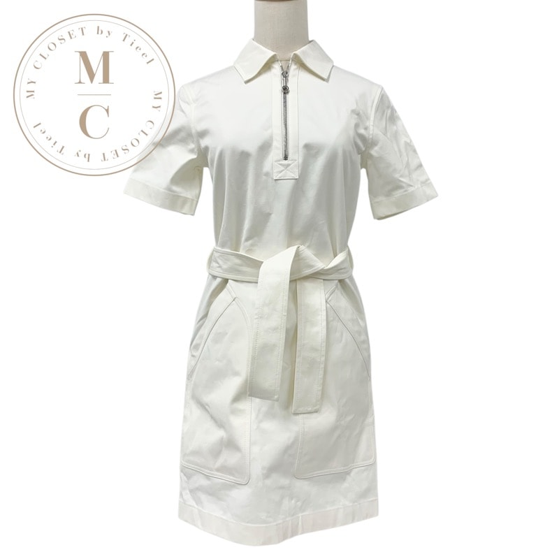エルメス HERMES ワンピース コットン ホワイト 白 未使用 シャツワンピース ジッパー ベルト付き
