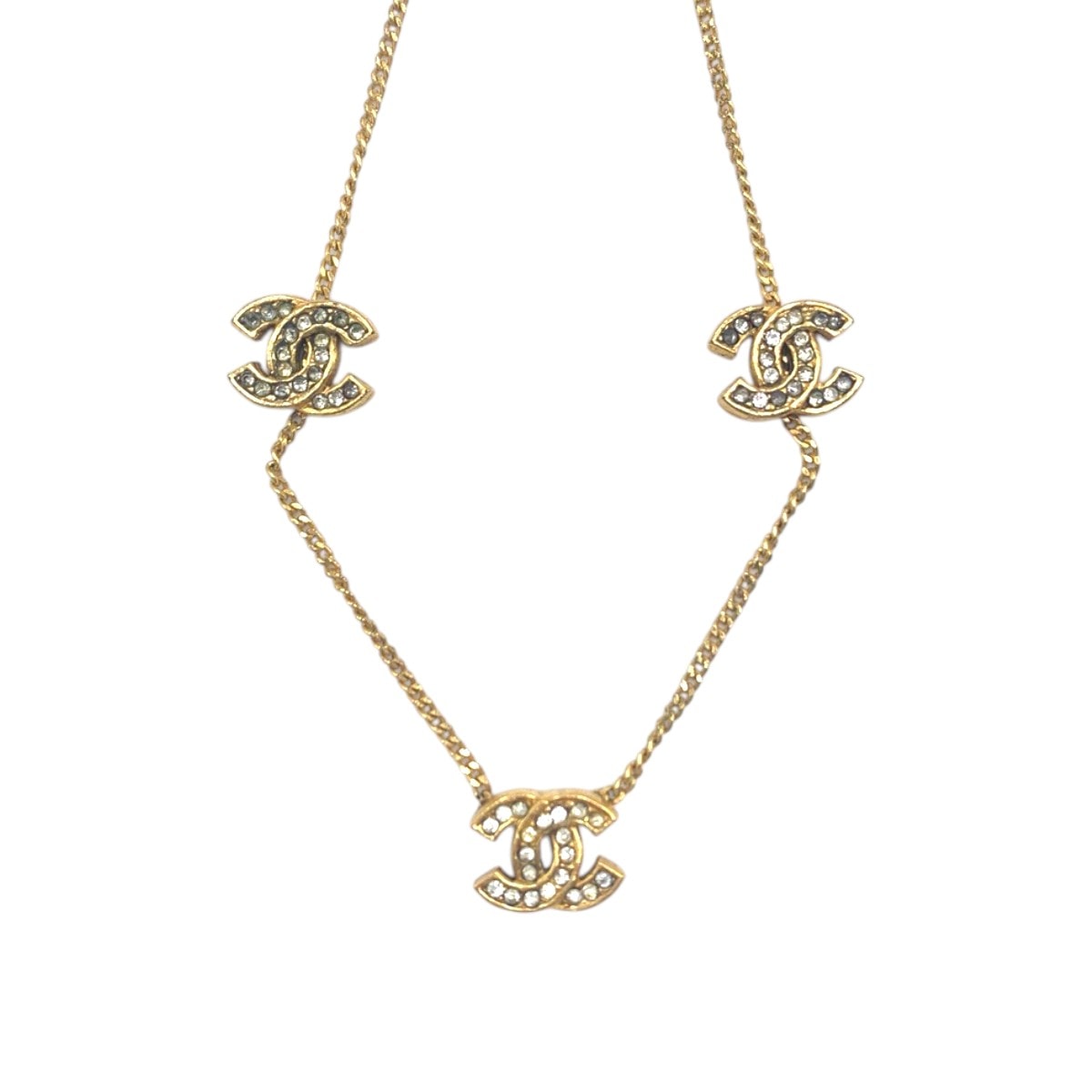 CHANEL シャネル ヴィンテージ ココマーク ラインストーン ゴールド メタル ネックレス 602934 【中古】