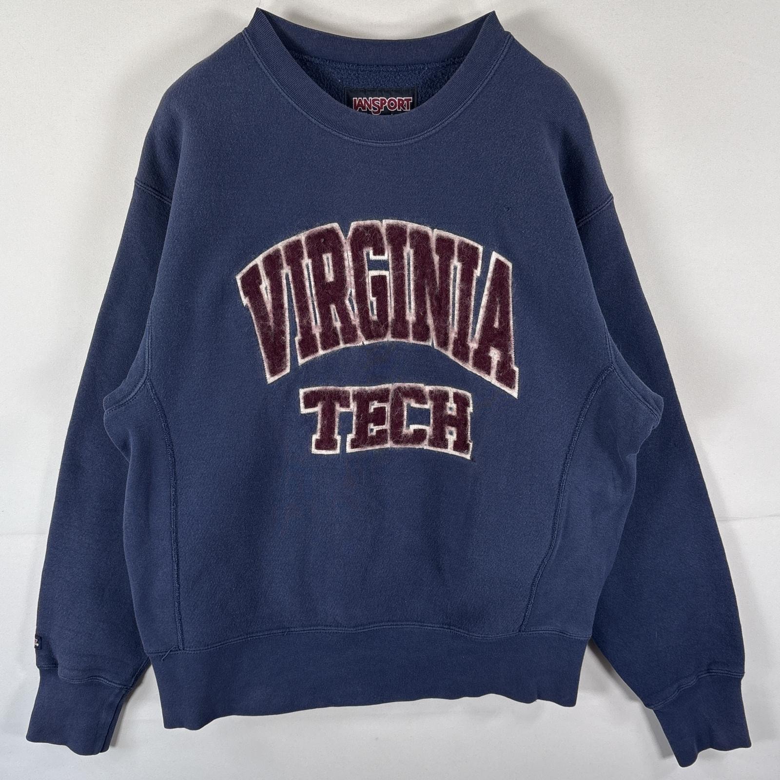 古着 90's/90年代 ジャンスポーツ JANSPORT スウェット リバースウィーブタイプ トレーナー プルオーバー クルーネック  ロゴワッペン L  ネイビー メンズ