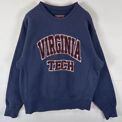 古着 90's/90年代 ジャンスポーツ JANSPORT スウェット リバースウィーブタイプ トレーナー プルオーバー クルーネック ロゴワッペン L ネイビー メンズ