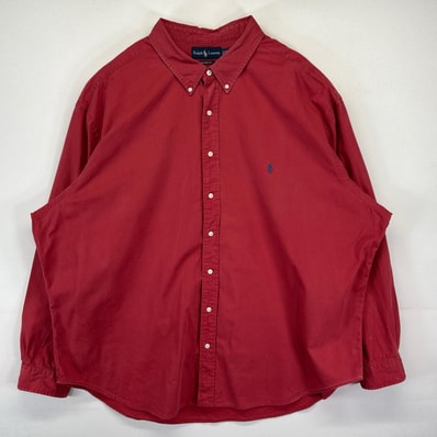 古着 ラルフローレン RALPH LAUREN 長袖シャツ 大きいサイズ ワンポイントロゴ刺繍 ボタンダウン 4XB BIG レッド メンズ
