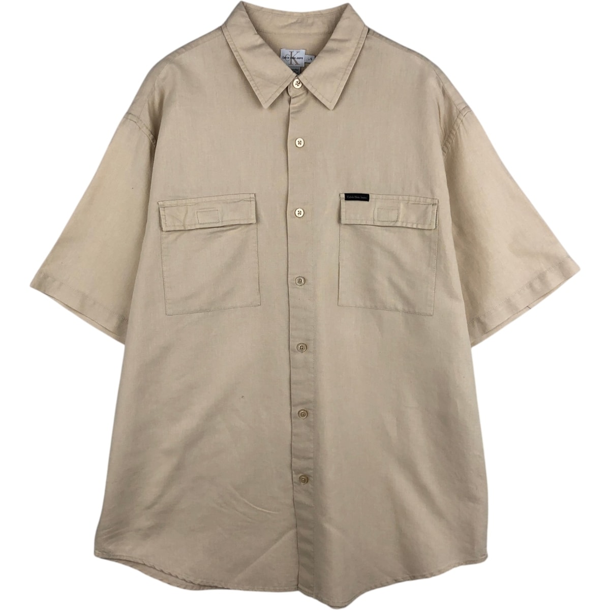 古着 90年代 カルバンクライン Calvin klein 半袖 コットン×リネンシャツ メンズL相当 ヴィンテージ/eaa614514