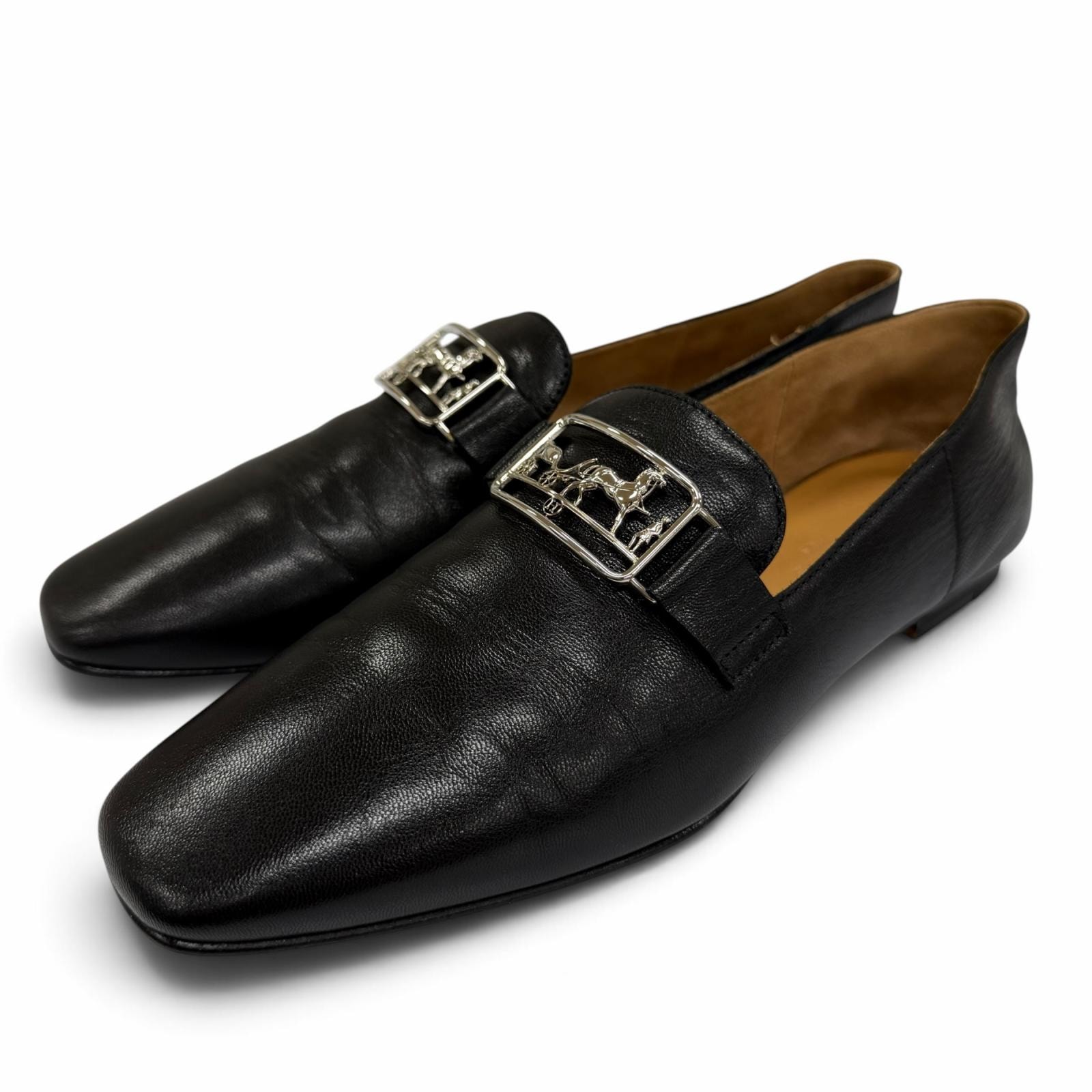 美品 エルメス ローファー タイム ブラック レディース 35.5