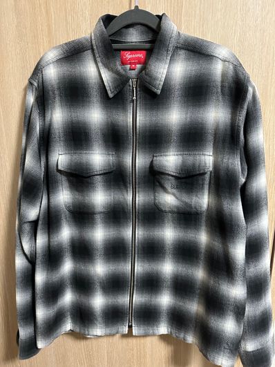 Supreme Shadow Plaid Flannel Zip Up Shirt "Black"