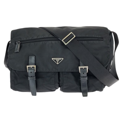 PRADA プラダ テスート 三角ロゴプレート ブラック 黒 シルバー金具 ナイロン レザー/ ショルダーバッグ メッセンジャーバッグ 602200 【中古】