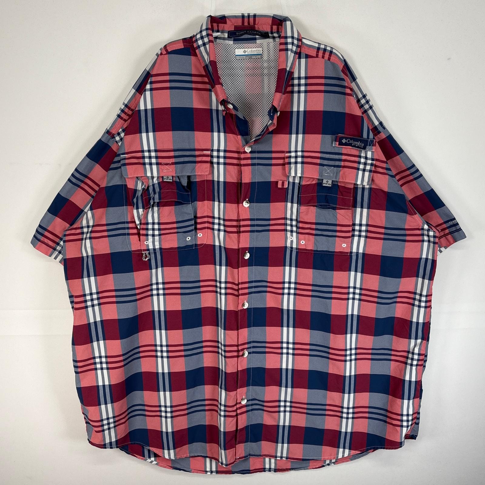 古着 コロンビア Columbia 半袖シャツ チェック PFG フィッシングギア 大きいサイズ 14041  ピンク系 マルチカラー メンズ