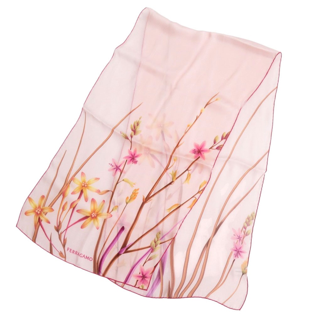 サルヴァトーレフェラガモ 花柄 シルク ピンク スカー