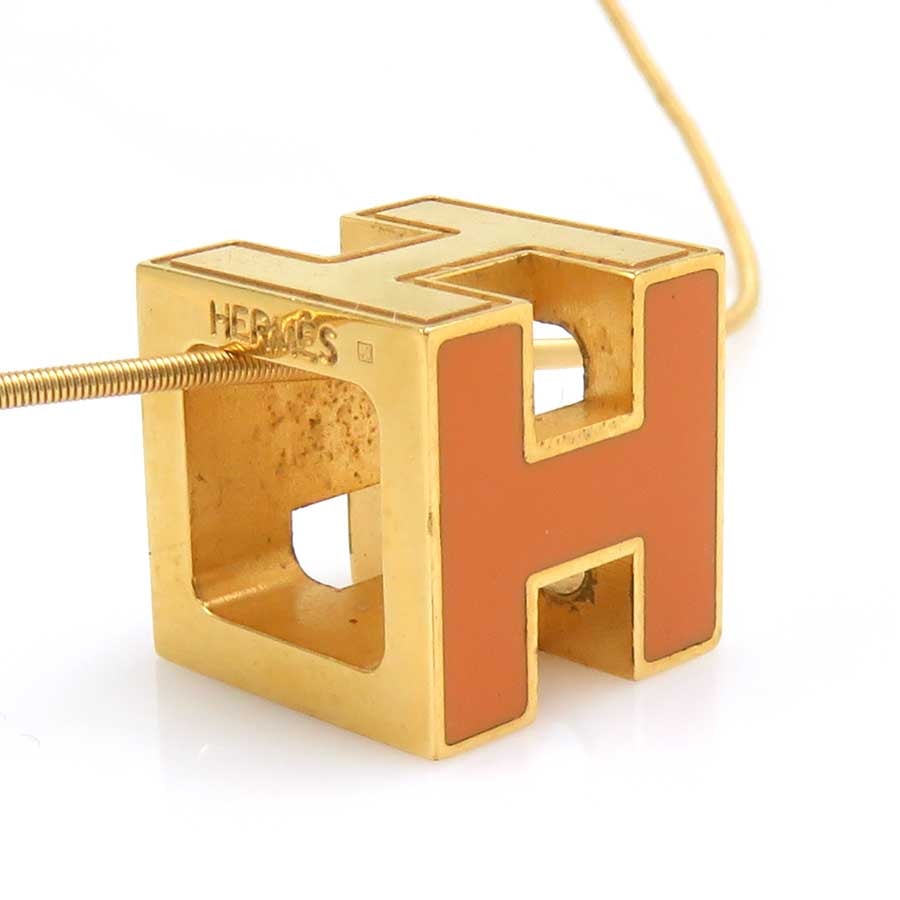 エルメス HERMES ネックレス カージュ ド アッシュ メタル オレンジ×ゴールド レディース【中古】 56490g
