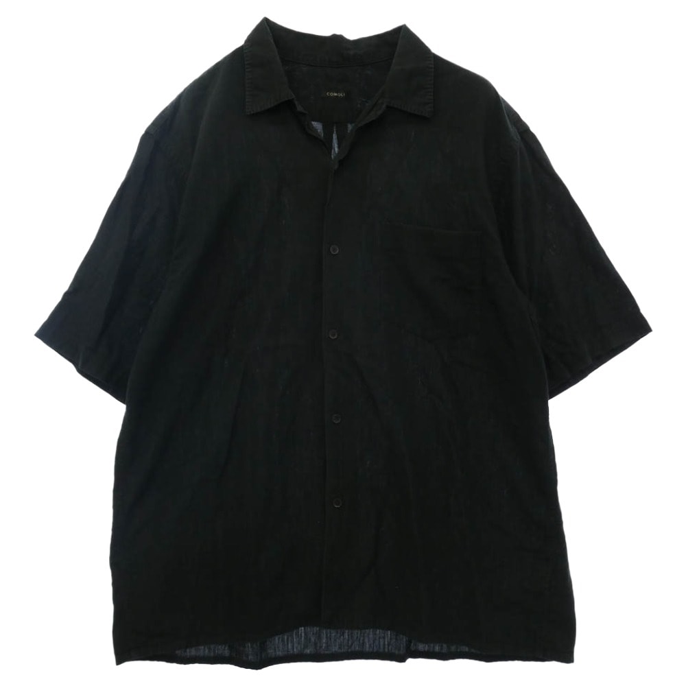 COMOLI コモリ 21SS T01-02012 ベタシャン オープンカラー 開襟 半袖シャツ ブラック系 3【中古】