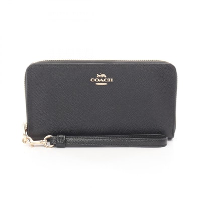 コーチ COACH ロングジップアラウンド ラウンド長財布 財布 レザー レディース ブラック系 C3441 【中古】