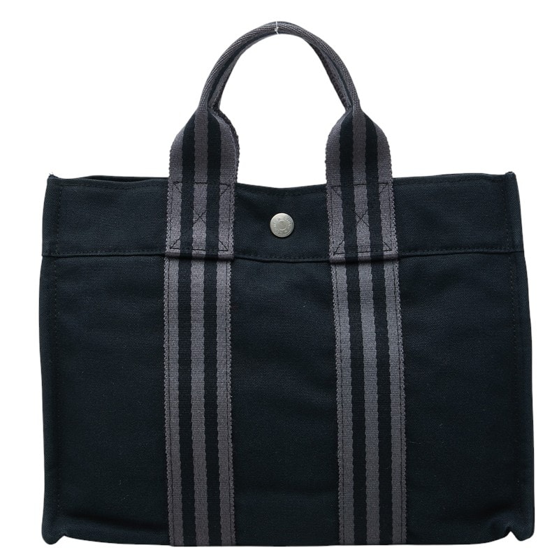 エルメス フールトゥ PM トートバッグ ブラック シルバー金具 キャンバス レディース HERMES 中古