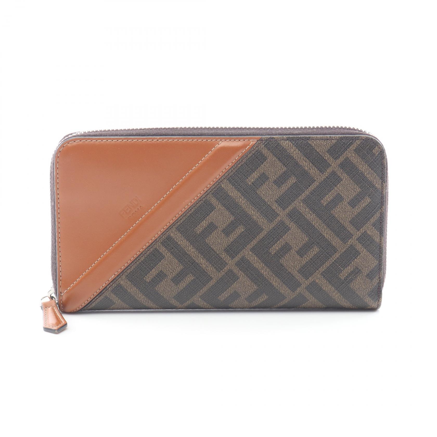 FENDI フェンディ 財布 ズッカ 230930978 ブラウン キャンバス レザー ユニセックス ラウンドファスナー 長財布【本物保証】 D (傷や汚れあり)】フェンディ FENDI ズッカ ラウンド長財布 財布