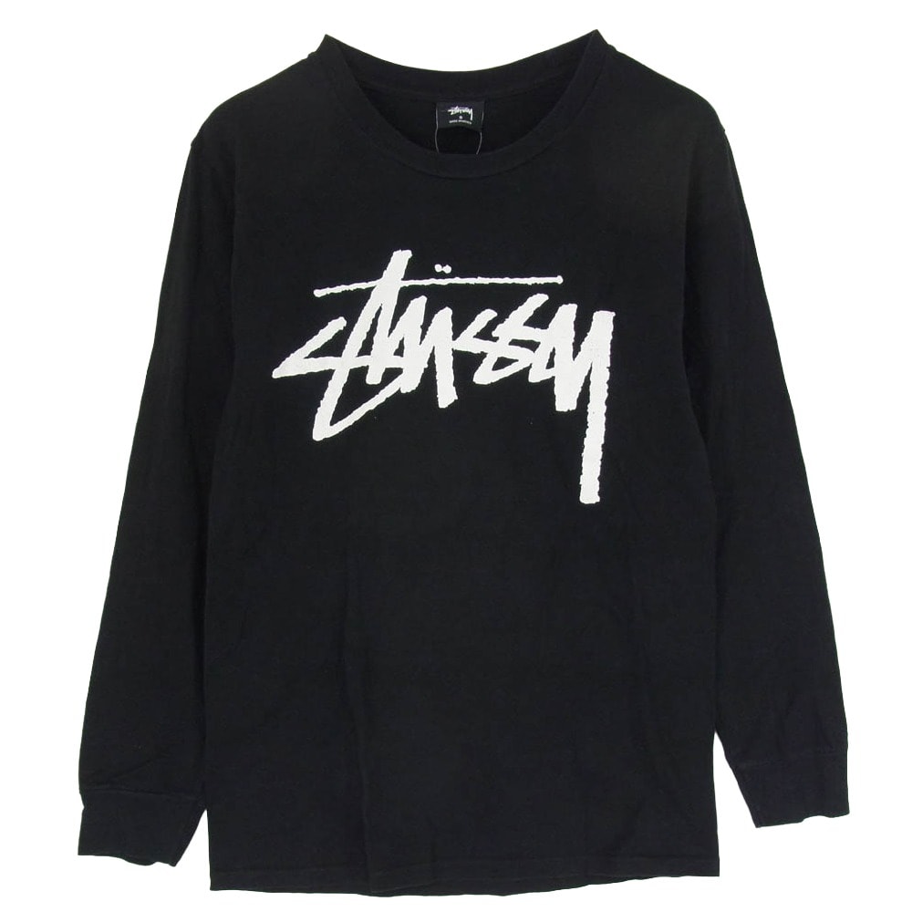 STUSSY ステューシー カットソー ストックロゴ プリント クルーネック 長袖カットソー ブラック系 S【中古】