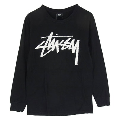 STUSSY ステューシー カットソー ストックロゴ プリント クルーネック 長袖カットソー ブラック系 S【中古】