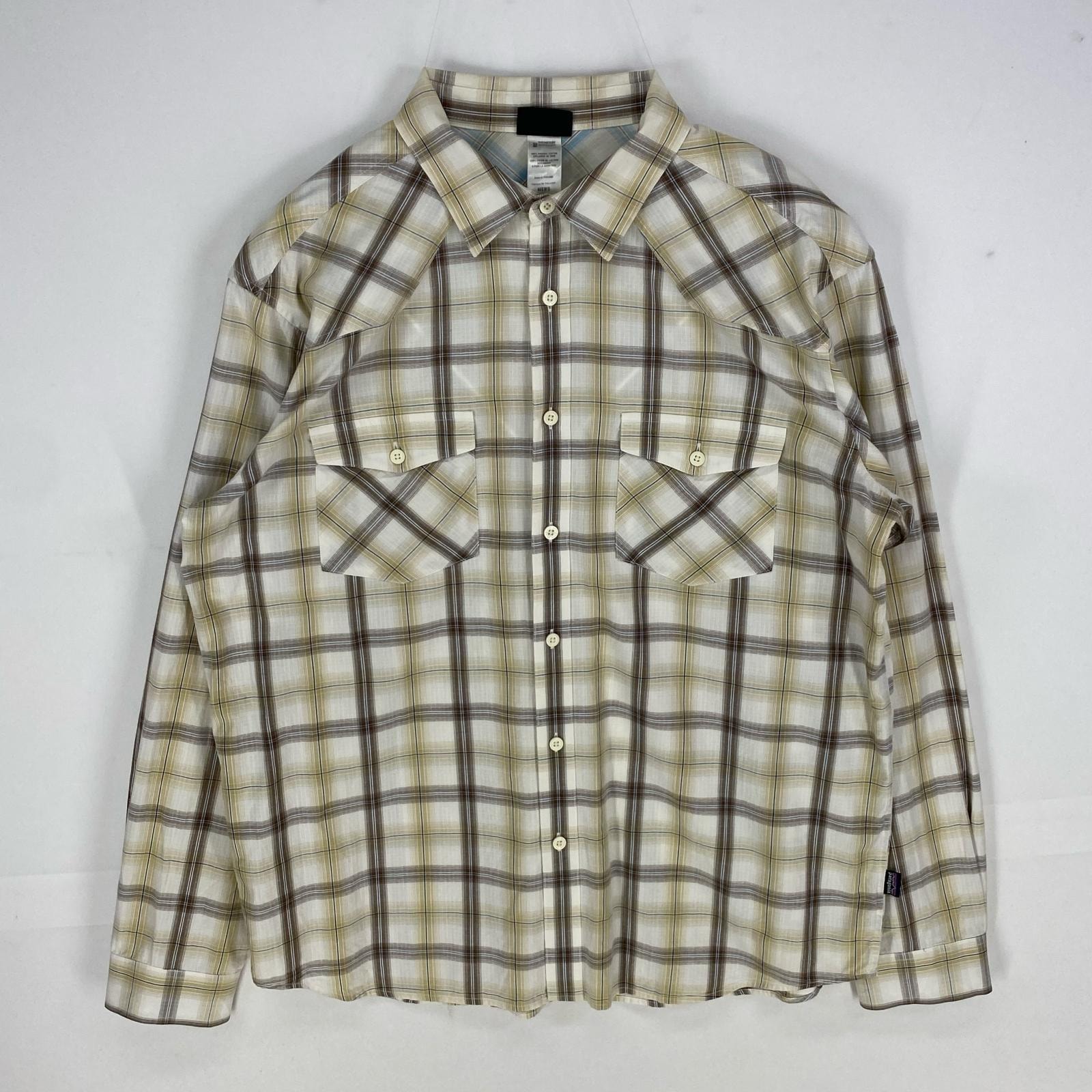 古着 00’s/00年代 パタゴニア patagonia 長袖シャツ 胸ポケット ウエスタン ロングスリーブ L  ホワイト系 チェック メンズ