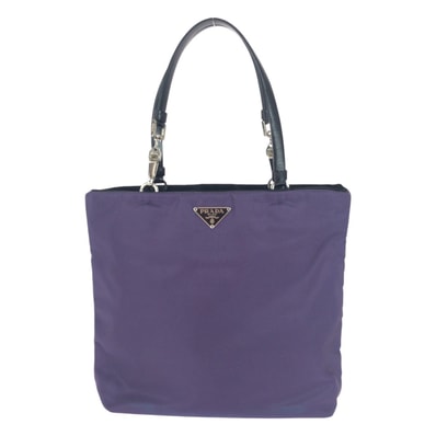 美品 PRADA プラダ テスート 三角ロゴプレート パープル シルバー金具 ナイロン レザー/ トートバッグ ハンドバッグ 505893 【中古】