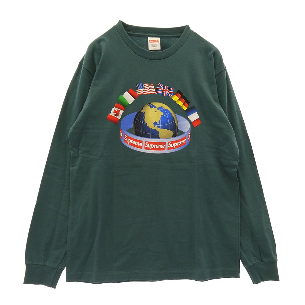 Supreme シュプリーム Tシャツ 15AW Worldwide L/S Tee ワールドワイド ロングスリーブ 長袖 カットソーTシャツ モスグリーン系 M【美品】【中古】