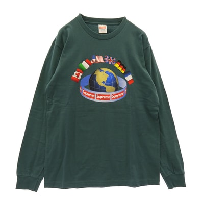 Supreme シュプリーム Tシャツ 15AW Worldwide L/S Tee ワールドワイド ロングスリーブ 長袖 カットソーTシャツ モスグリーン系 M【美品】【中古】