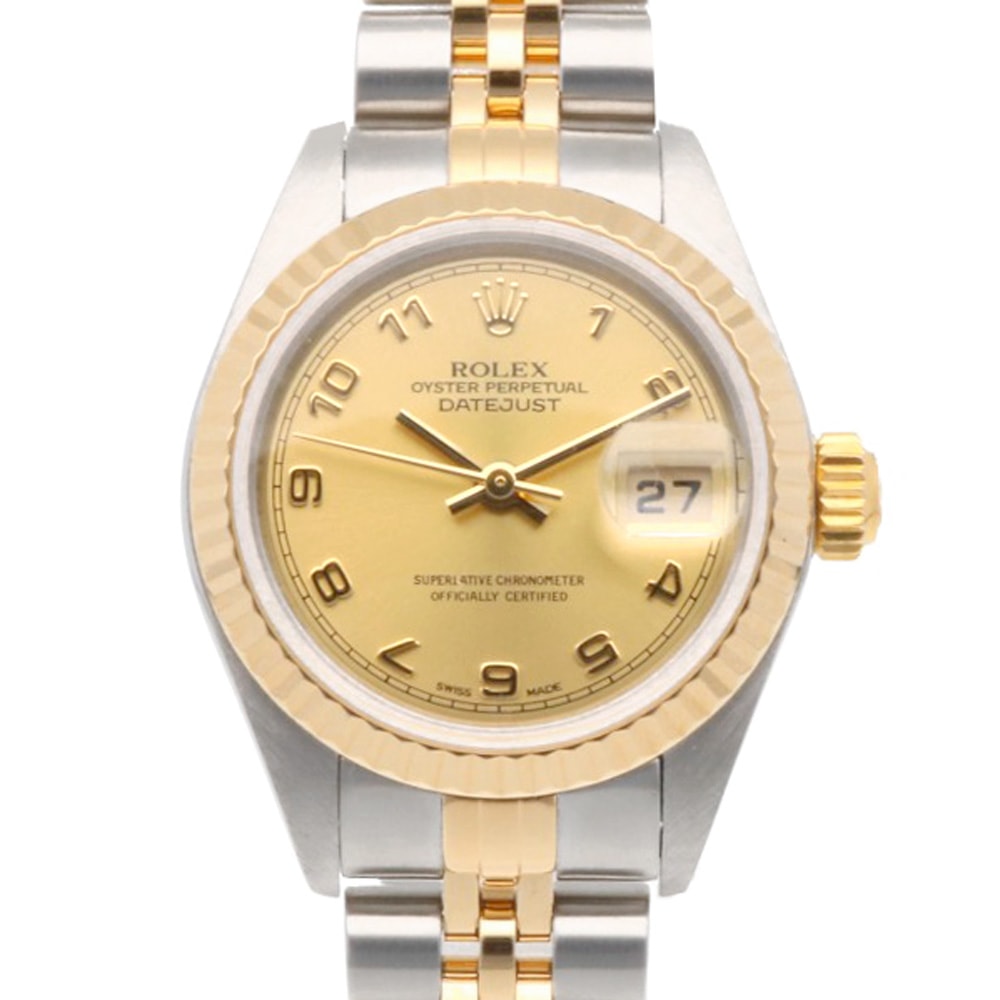 ロレックス デイトジャスト オイスターパーペチュアル 腕時計 時計 18金 K18イエローゴールド 79173 自動巻き 磨き直し済 Y番 レディース 1年保証 ROLEX  中古