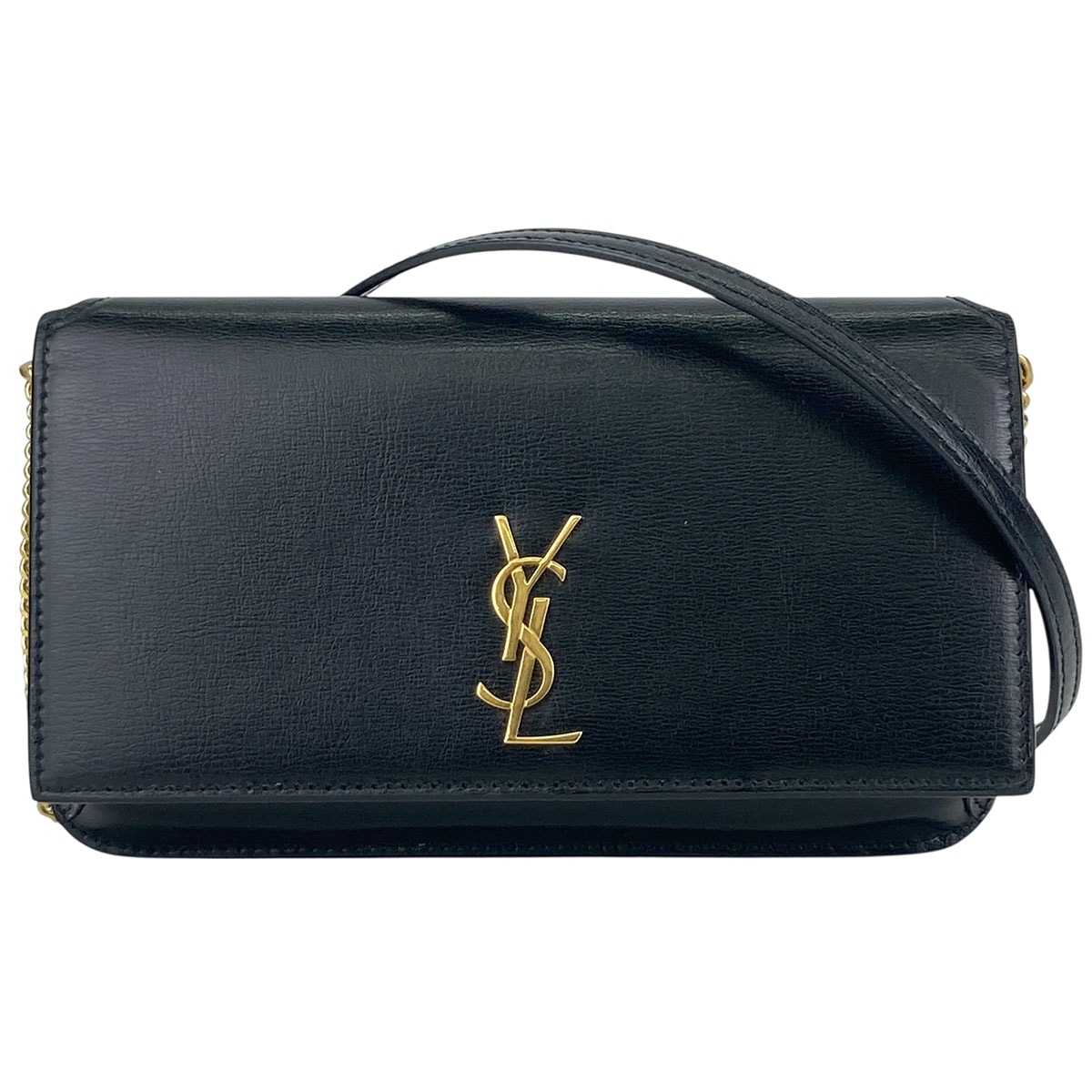 SAINT LAURENT サンローラン カサンドラ フォンホルダー ショルダーバッグ 635095 レザー ブラック ゴールド金具 レディース【中古】