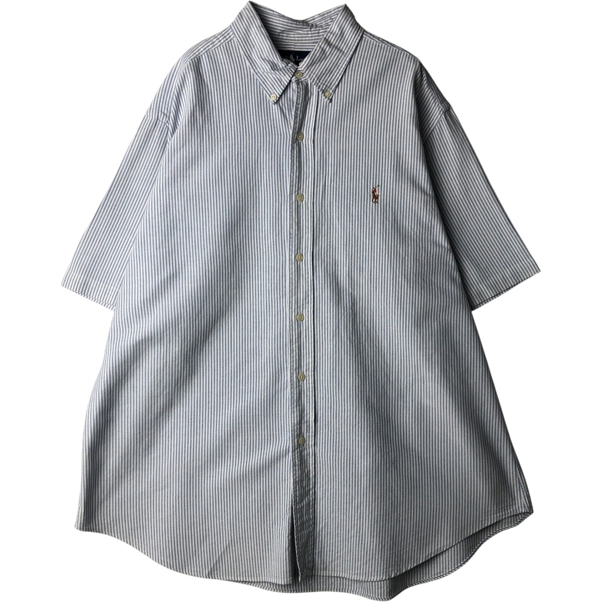 古着 ラルフローレン Ralph Lauren CLASSIC FIT クラシックフィット 半袖 ボタンダウン ストライプシャツ メンズXL相当/eaa640915