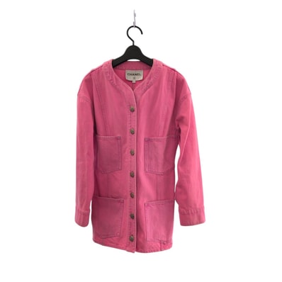 美品 CHANEL シャネル ココマーク サイズ36 ピンク ゴールド金具 コットン デニムジャケット ジージャン アウター 506573 【中古】