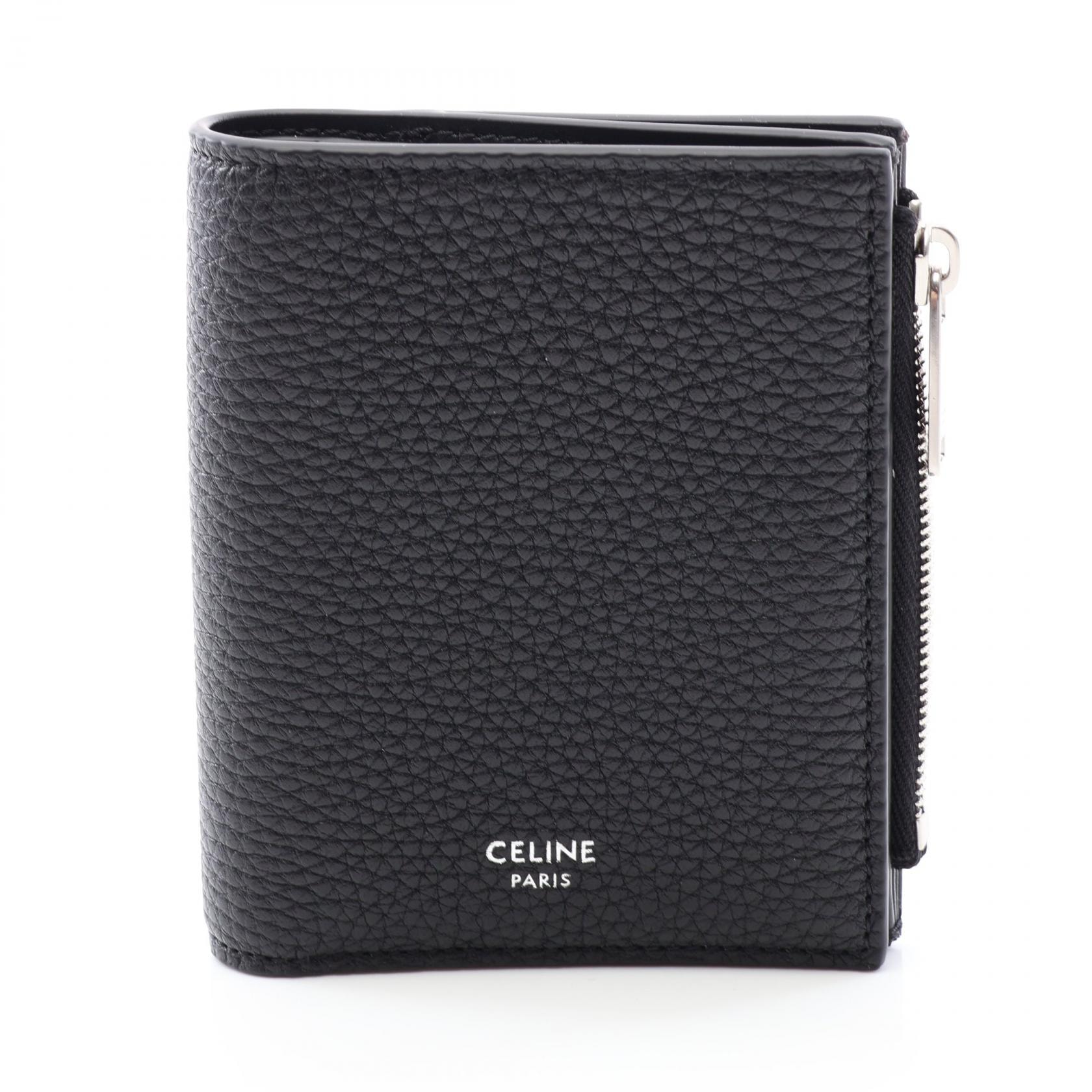 セリーヌ CELINE コンパクトウォレット 二つ折り財布 財布 レザー レディース ブラック系 10E493GTH38SI 【新品】