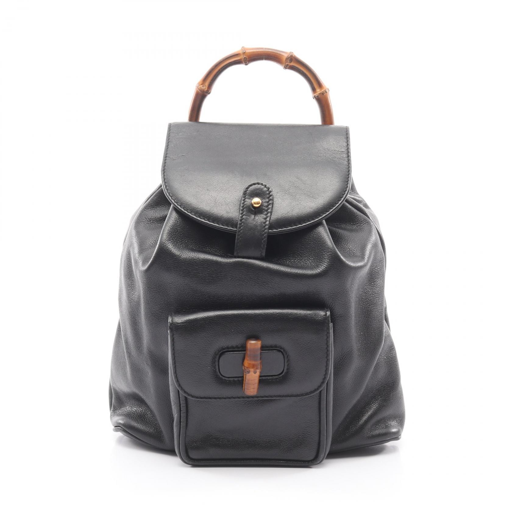 グッチ GUCCI バンブー リュックサック バックパック バッグ レザー レディース ブラック系 003 1705 0030 【中古】