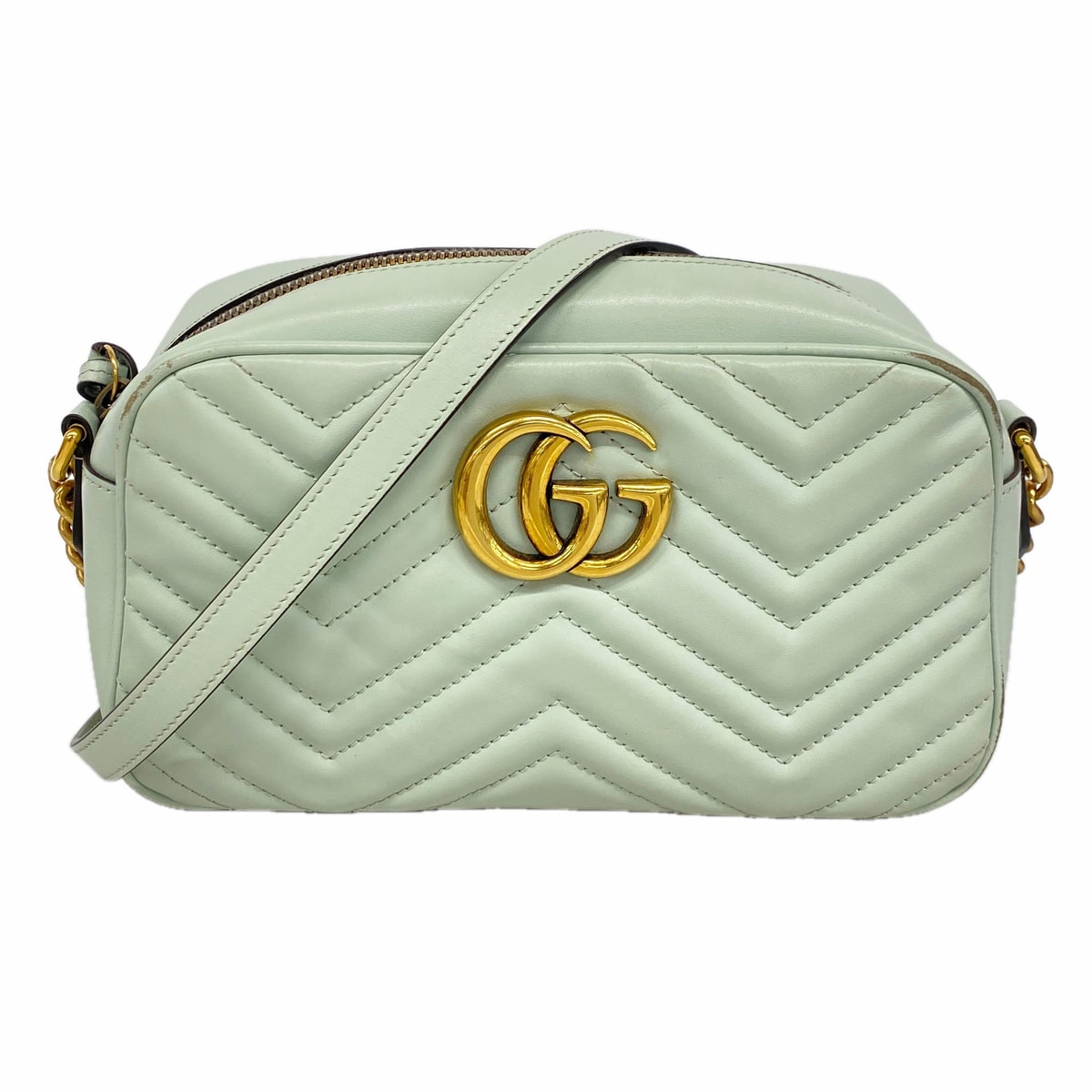 【6kb0750】グッチ ショルダーバッグ GGマーモント 447632 レザー ペールグリーン ゴールド金具【中古】レディース