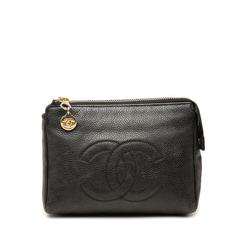 シャネル ココマーク ポーチ ジュエリーケース アクセサリーケース ブラック キャビアスキン レディース CHANEL 【中古】