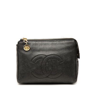 シャネル ココマーク ポーチ ジュエリーケース アクセサリーケース ブラック キャビアスキン レディース CHANEL 【中古】
