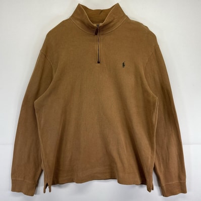 古着 ポロバイラルフローレン Polo by Ralph Lauren ニット ワンポイントロゴ 大きいサイズ ハーフジップ 2XL ベージュ系 メンズ