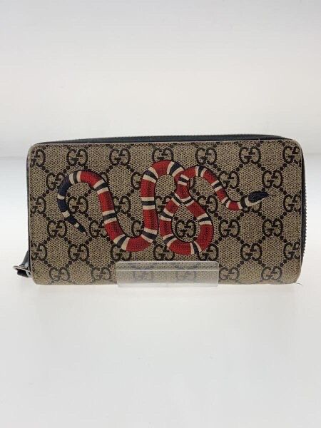 GUCCI Kingsnake Print GG Supreme Zip Around Wallet "Beige/Ebony"