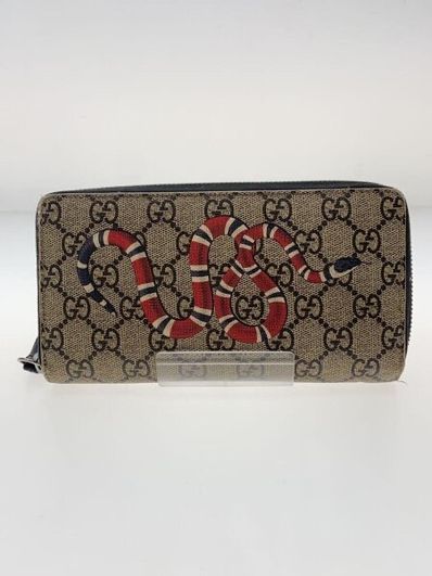 GUCCI Kingsnake Print GG Supreme Zip Around Wallet "Beige/Ebony"