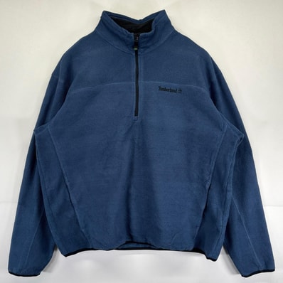 古着 ティンバーランド Timberland フリースジャケット 大きいサイズ ハーフジップ プルオーバー ワンポイントロゴ刺繍 2XL ブルー系 メンズ