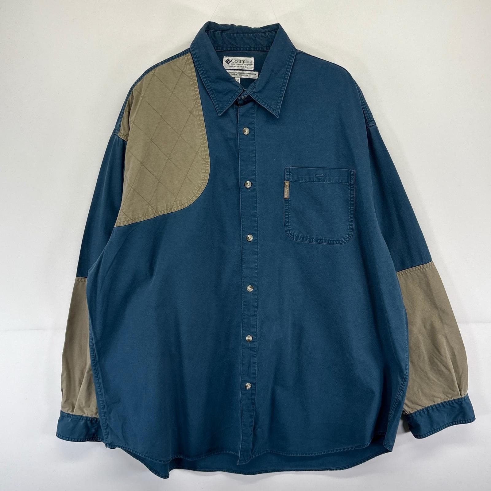 古着 コロンビア Columbia 長袖シャツ 大きいサイズ 切り替え アウトドア ロゴ 胸ポケット 2XL  ブルー系 メンズ