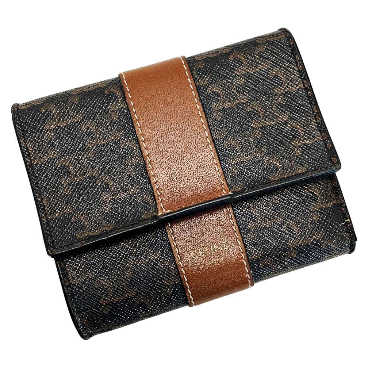 CELINE セリーヌ トリオンフ ブラウン 3つ折り財布 レディース ゴールド金具