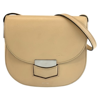 CELINE セリーヌ スモール トロッター ベージュ シルバー金具 レザー ショルダーバッグ ポシェット 1-0294298 【中古】