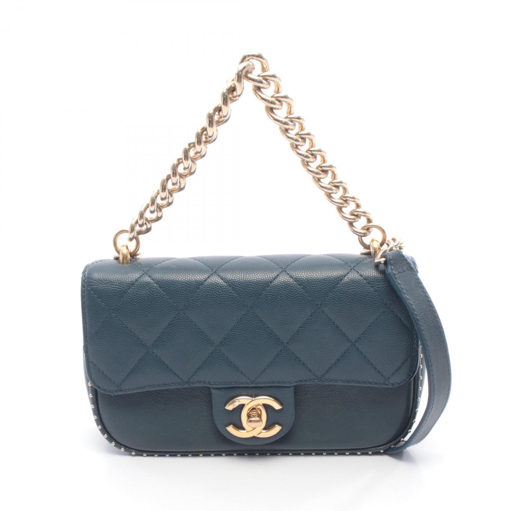 シャネル CHANEL マトラッセ ショルダーバッグ バッグ レザー グレインドカーフレザー レディース ネイビー系 【中古】
