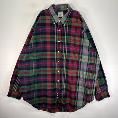 古着 ブルックスブラザーズ Brooks Brothers 長袖シャツ ボタンダウン 胸ポケット XL グリーン系 チェック メンズ