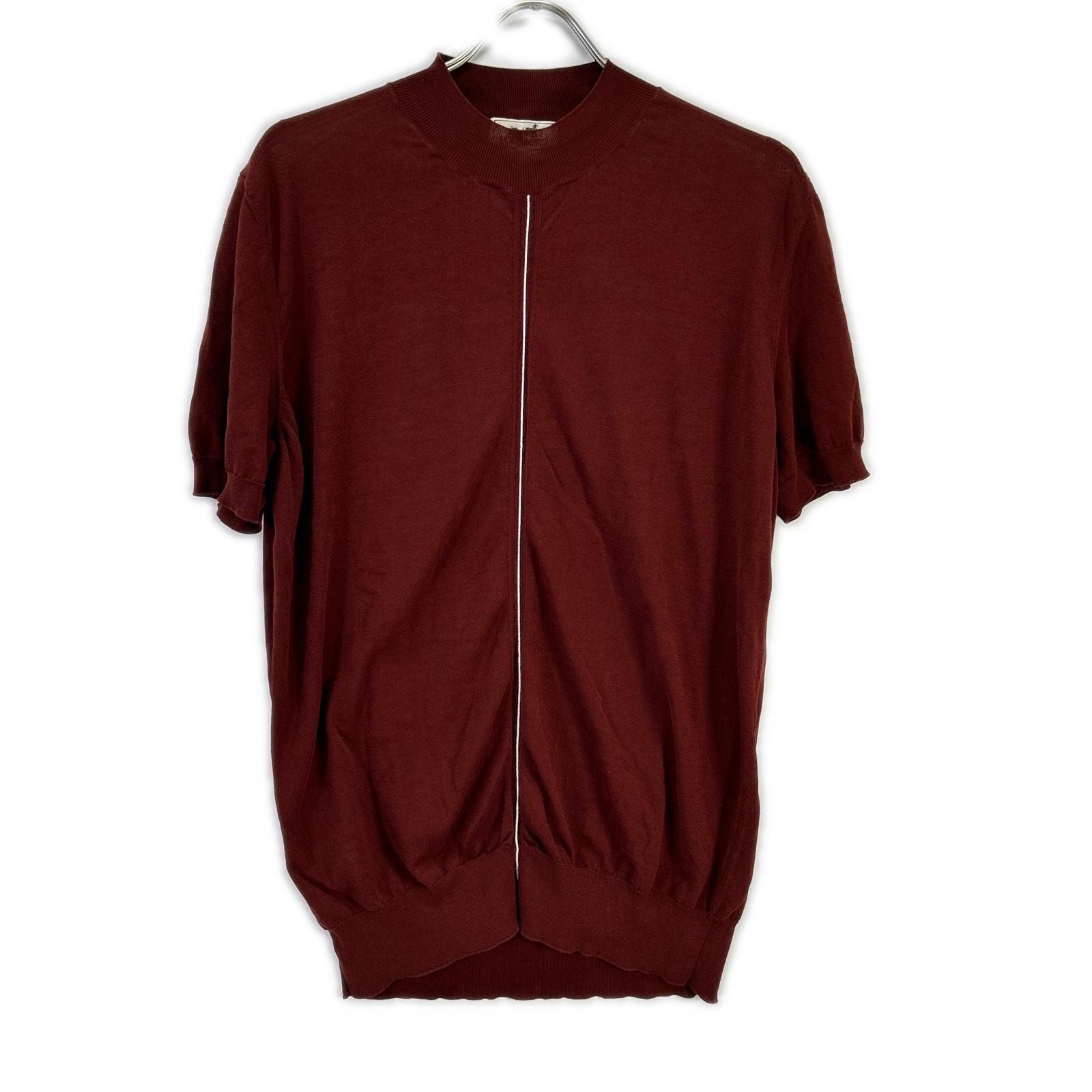 エルメス 18SS ボルドー コントラストライン 半袖ニットトップス XL