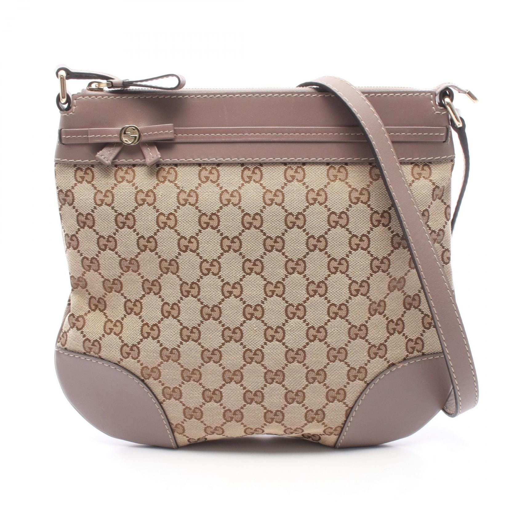 グッチ GUCCI メイフェア シェリーライン ショルダーバッグ バッグ キャンバス レザー レディース ベージュ系 / ブラウン系 / パープル系 257065 【中古】