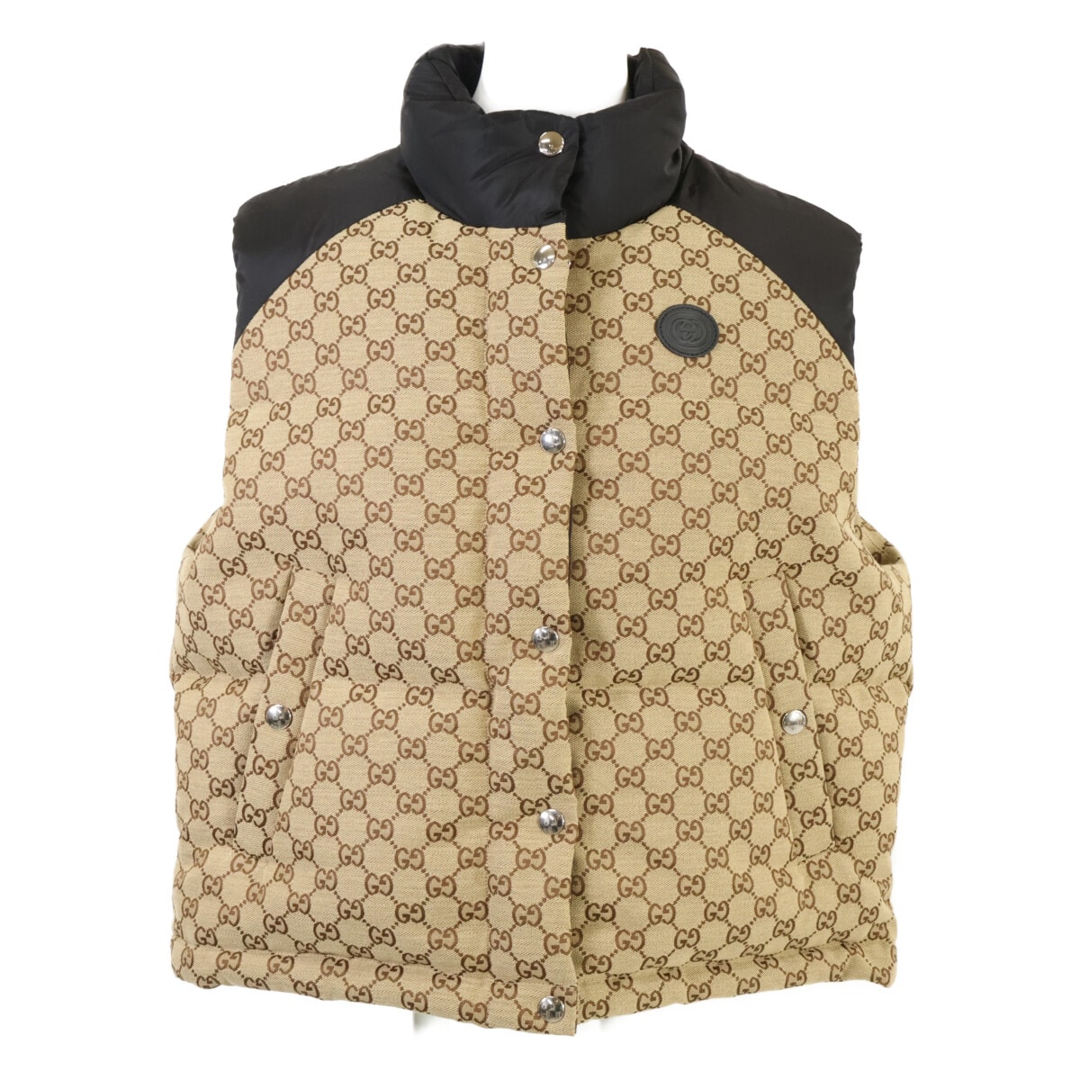 グッチ 【新品同様/国内正規】774910 GGコットンキャンバス レザーロゴパッチ ナイロン切替 ダウンベスト 36