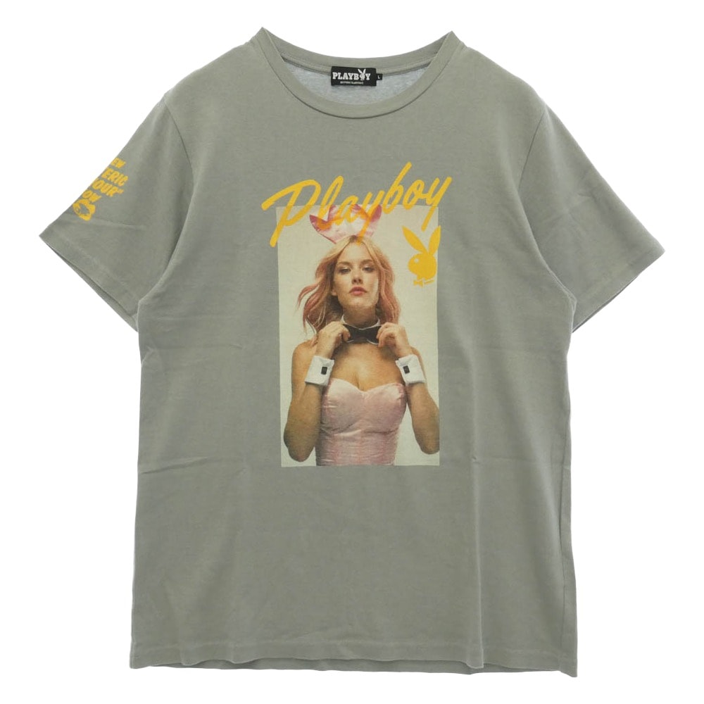 HYSTERIC GLAMOUR ヒステリックグラマー PLAYBOY プレイボーイ 18SS 12181CT03 × PLAYBOY ASHLEY SMITH プレイボーイ アシュリー スミス フロント プリント 半袖 Tシャツ カットソー グレー系【中古】