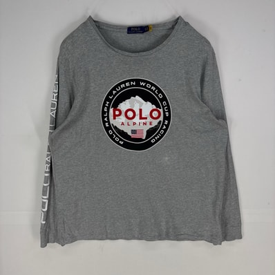 古着 ポロ・ラルフローレン POLO RALPH LAUREN 長袖Tシャツ クルーネック ビッグロゴ ロンT XL グレー系 プリント メンズ