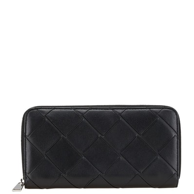 ボッテガヴェネタ マキシイントレチャート 長財布 ラウンドファスナー ブラック レザー レディース BOTTEGAVENETA 中古