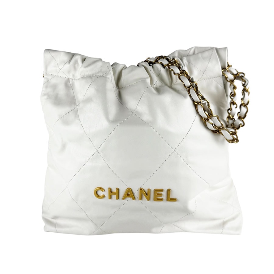 シャネル CHANEL ショルダーバッグ CHANEL 22 レザー ホワイト ゴールド レディース【中古】 z10535