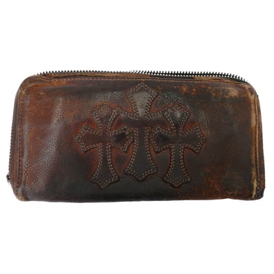 CHROME HEARTS クロムハーツ(原本無) 財布 REC F ZIP 3 セメタリー クロスパッチ ラウンドファスナー ウォレット ダークブラウン系【中古】