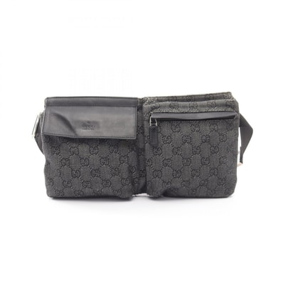 グッチ GUCCI GGキャンバス ウエストバッグ ボディバッグ バッグ キャンバス レザー メンズ レディース グレー系 / ブラック系 28566 【中古】